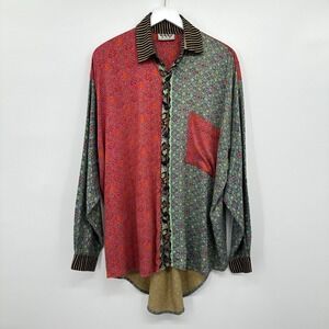 Vintage We Be Bop Tunic‎ Top Shirt Size 1X 2X Button Up Artsy Boho Statement